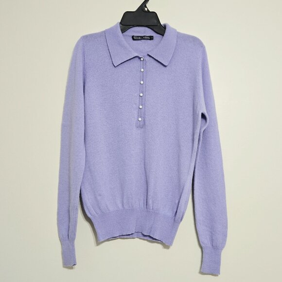Woolovers Cashmere and Merino Knitted Polo Shirt Soft Lilac S - Picture 2 of 11